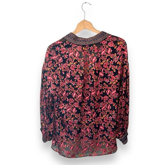 Alice + Olivia Desiree Velvet Effect Blouse Silk Blend Red Black Small Women’s - Picture 9 of 10